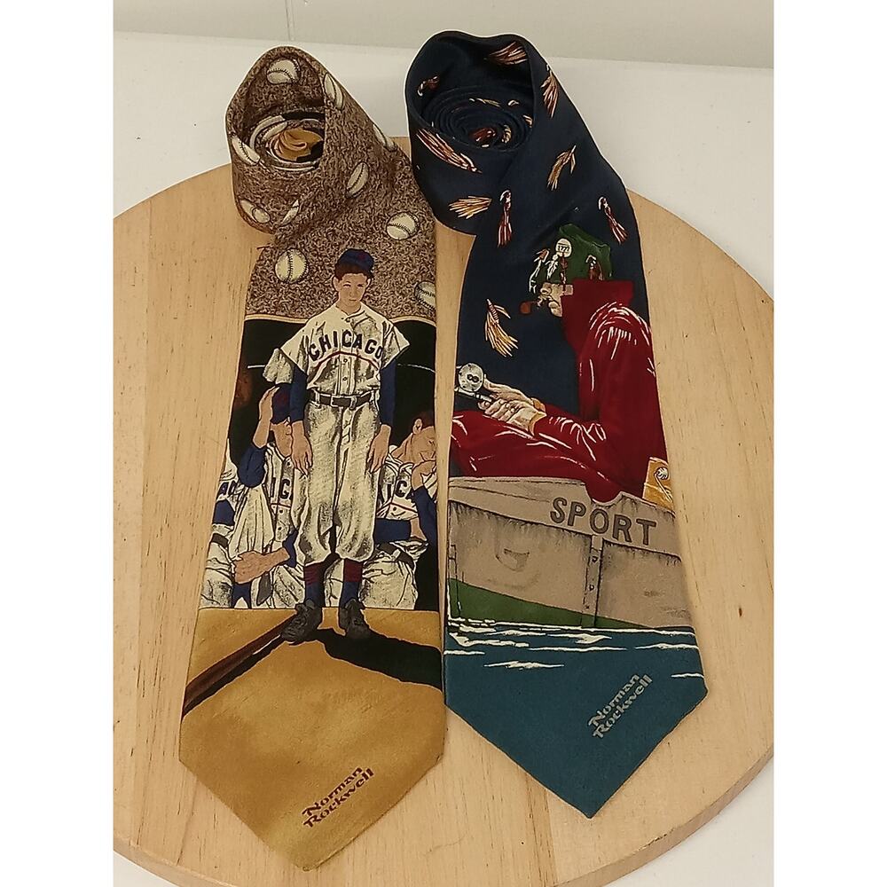 Set Of 2 Norman Rockwell Ties Men's Saturday Evening Post Silk